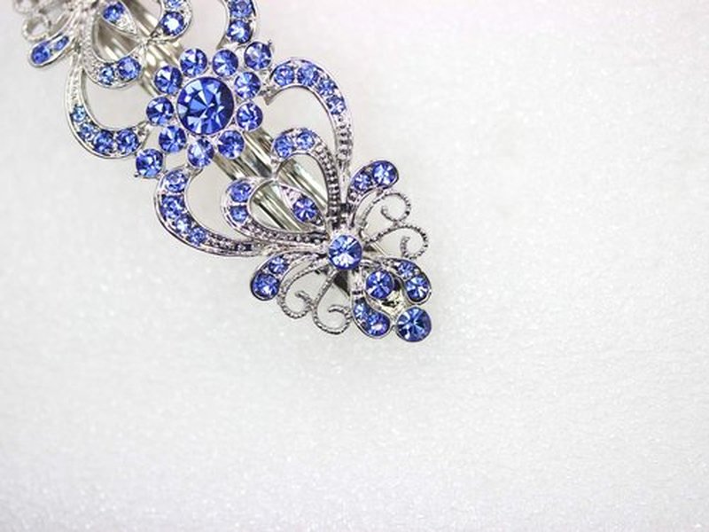 Faship Gorgeous Blue Crystal Hearts And Floral Hair Barrette