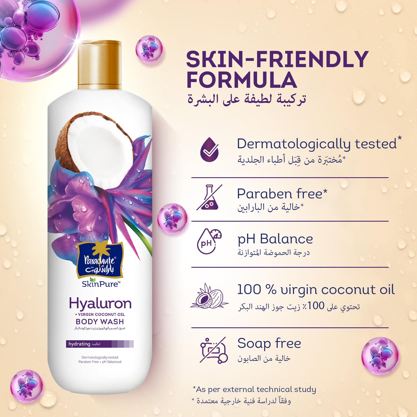 Parachute SKIN PURE BODY WASH HYALURON, Virgin Coconut Oil, Best of Science and Nature, Hydrating Body Wash, Dermatologically Tested, Paraben Free, pH Balanced | 13.52 Floz