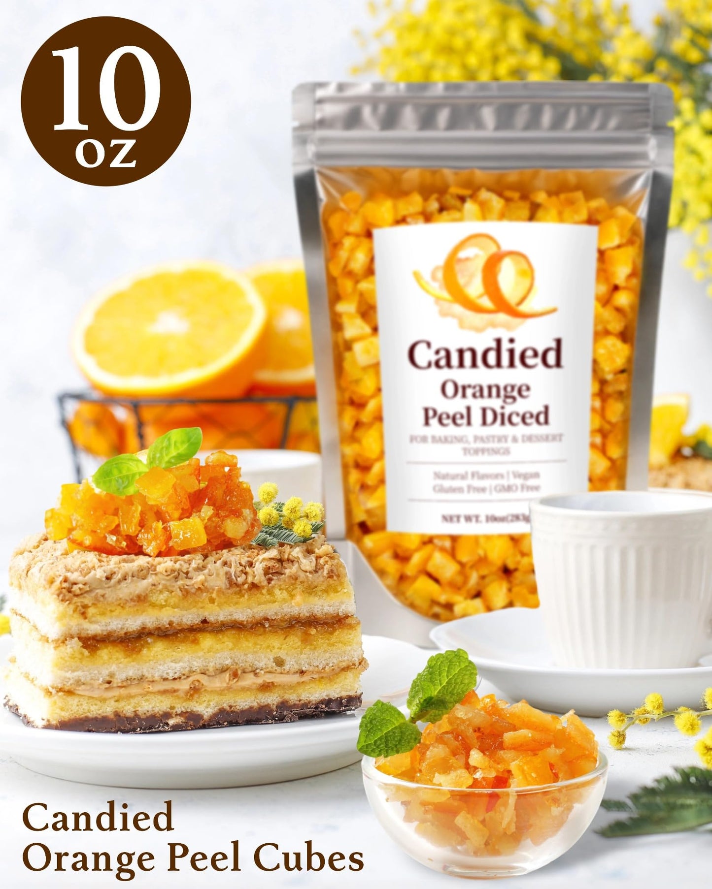 10oz Natural Candied Fruit, Orange Peel Cubes for Baking, Desserts, Garnish