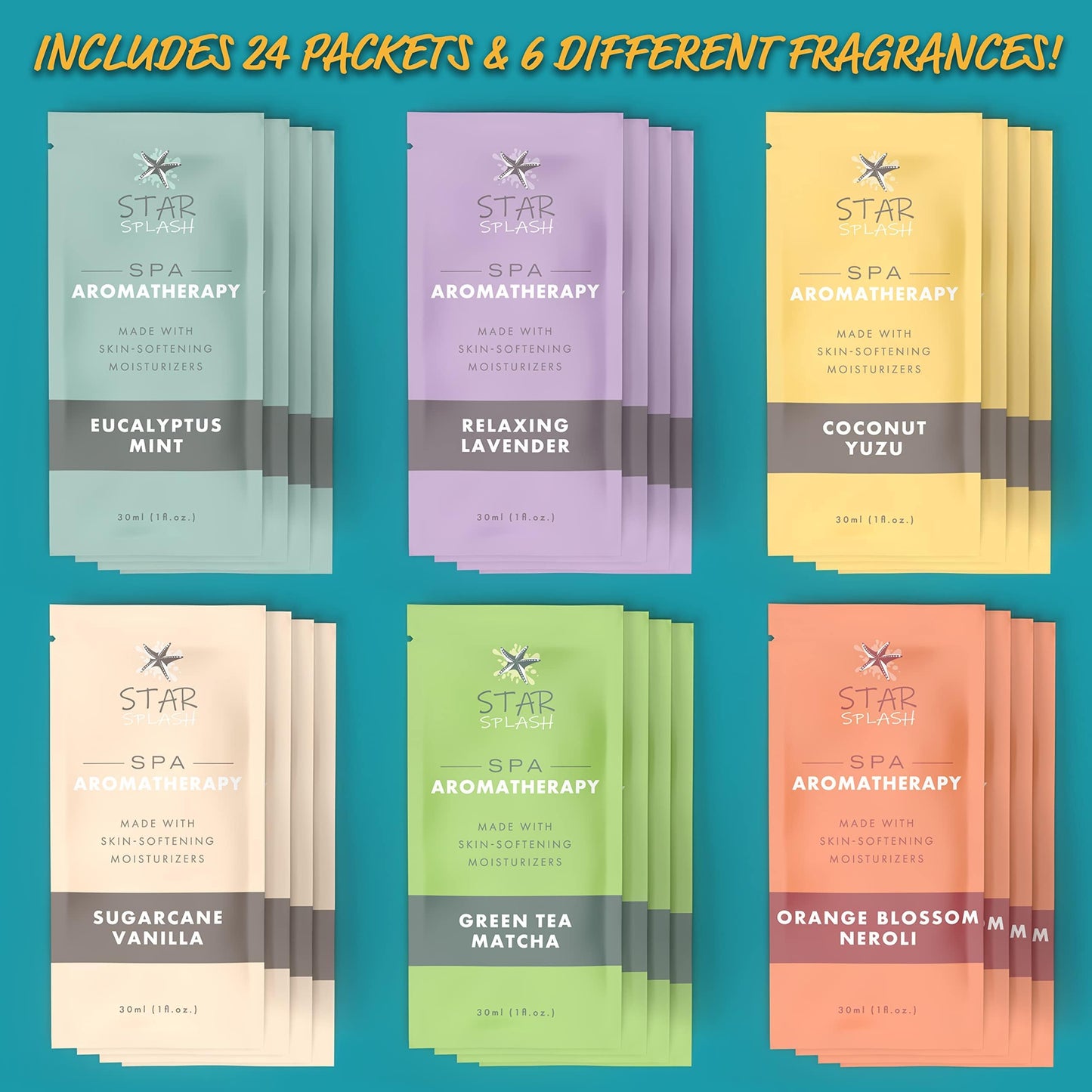 STAR SPLASH Hot Tub Aromatherapy Multipack - Set of 24 Relaxing Bath or Spa Scents Including Lavender, Eucalyptus Mint, Vanilla, Coconut Yuzu, and More - Paraben-Free, Hot Tub Accessories for Adults