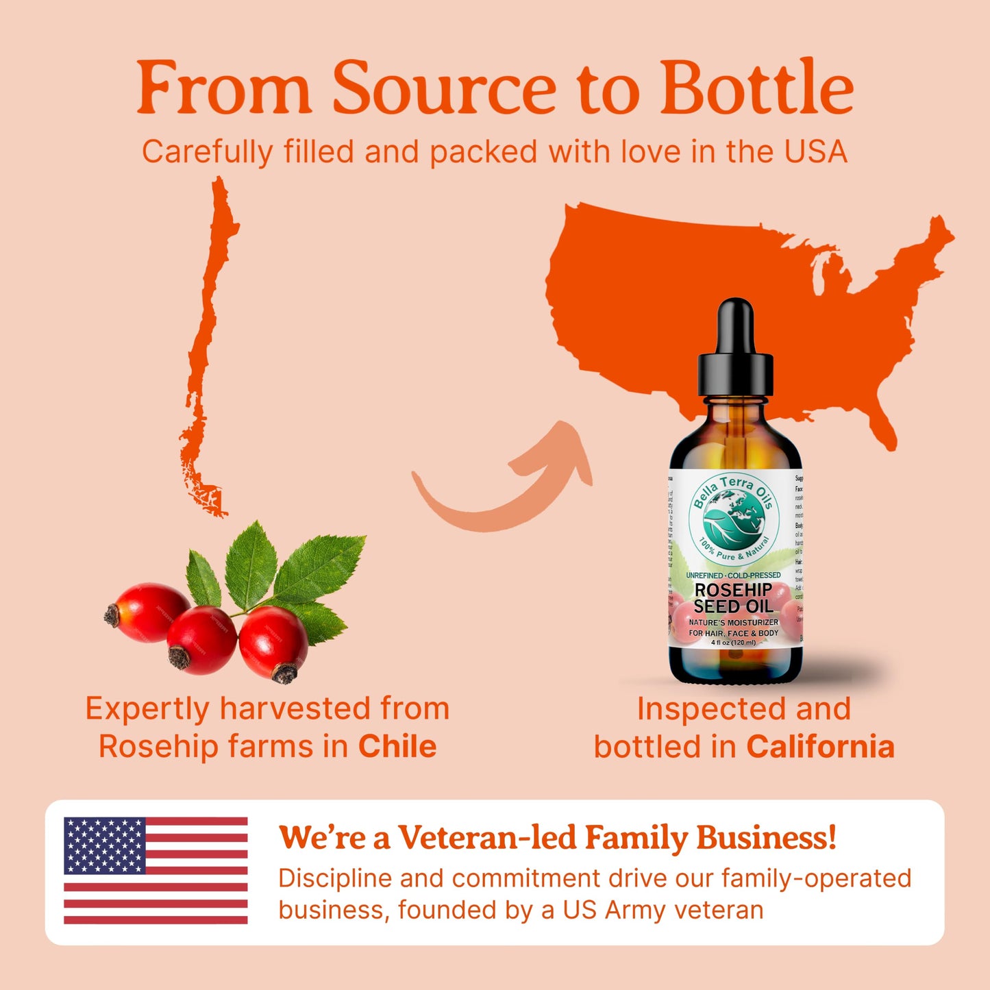 Bella Terra Oils - Natural Rosehip Facial Oil 8 oz - Dive into Natural Rosehip's Essential Fatty Acids & Antioxidants, Infused with Vitamin F, Elevate Daily Face Rituals