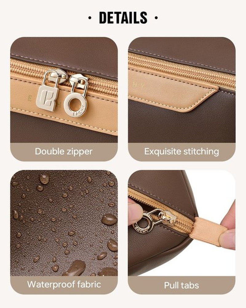 EACHY Travel Makeup Bag,Large Capacity Cosmetic Bags for Women,Waterproof Portable Pouch Open Flat Toiletry Bag Patchwork Makeup Bag (DK-Brown)