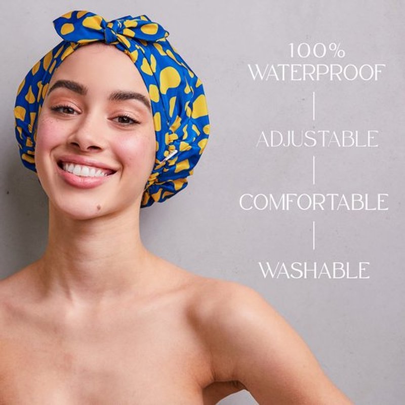 GRACE & COMPANY Luxury Shower Cap For Women - 100% Waterproof, Reusable, Washable & Breathable Shower Caps - Lemon Drop