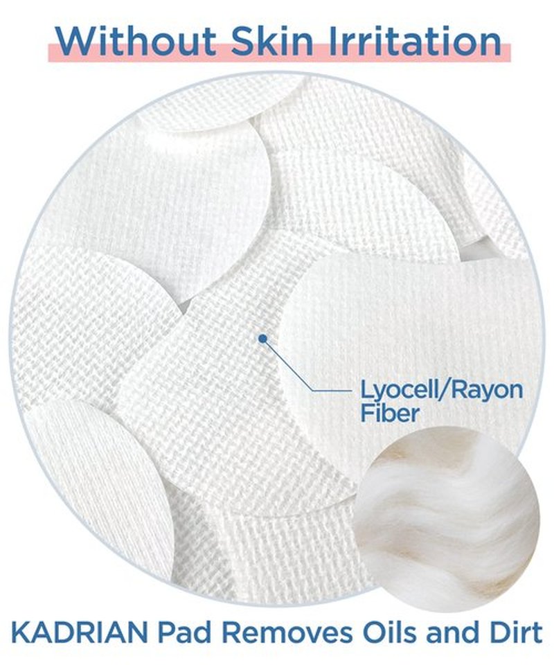 KADRIAN Exfoliating Cotton Rounds for face - 60 Premium Double-Sided Face Cotton Pads - Lint Free - Makeup Remover Squares - Skin Care Face for Cleansing