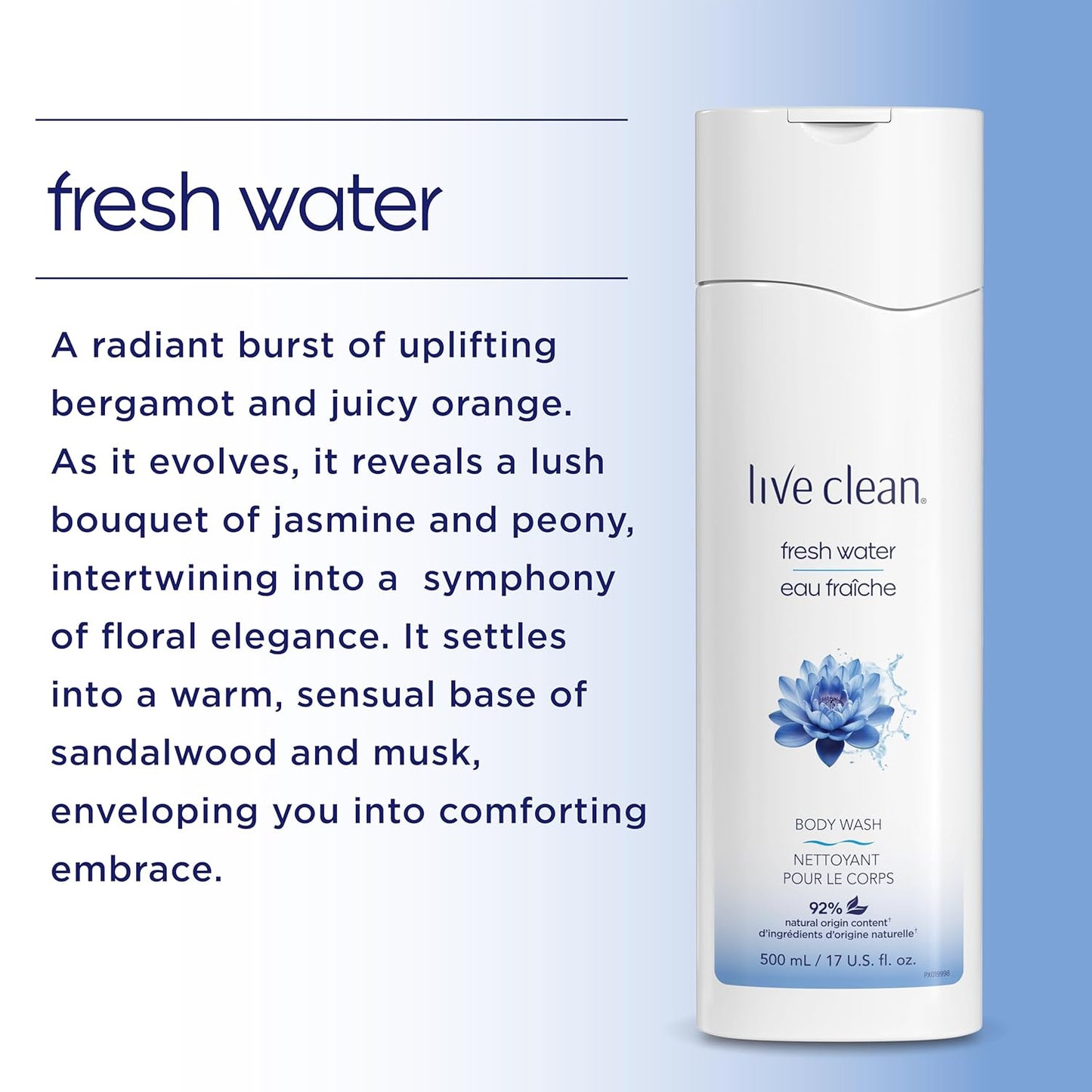 Live Clean Body Wash - Hydrating Fresh Water Formula | 17 Oz Size
