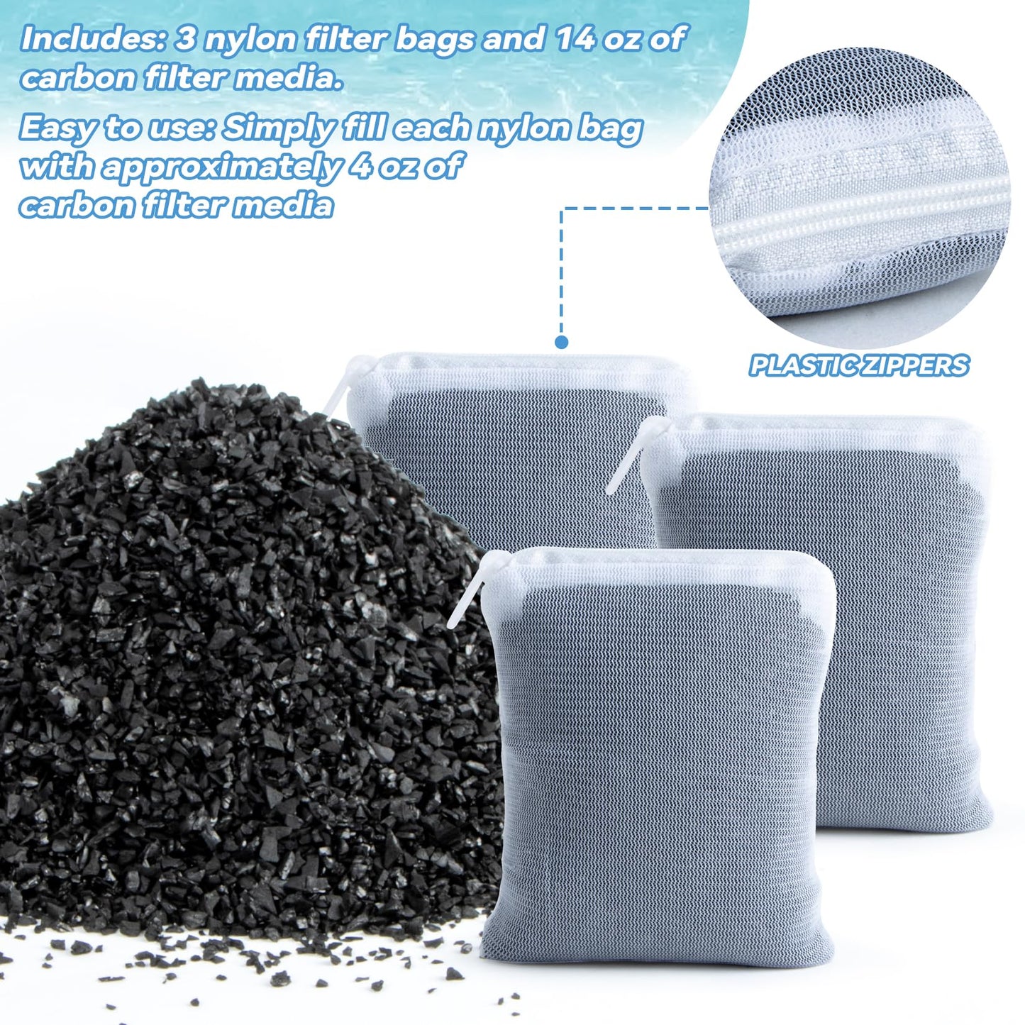 MAQIHAN 0.9 LB Activated Charcoal Pellets - Activated Carbon Aquarium Filter Media Charcoal Pellets for Fish Tank Supplies Media Bags for Aquarium Coconut Shell Charcoal (410G, 3 Nylon Bags)