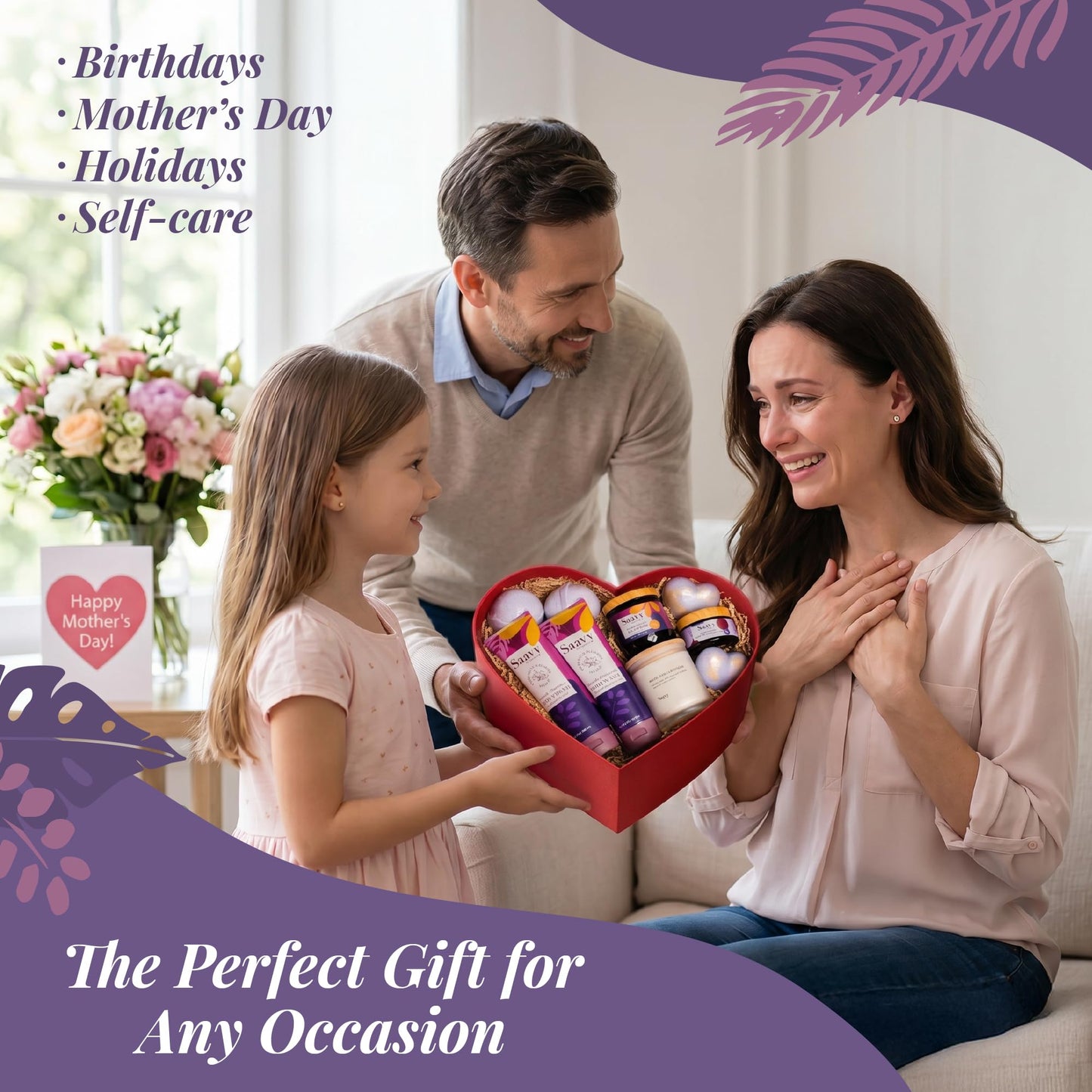 Mom Gifts Set Saavy Naturals - Plant-based Ingredients 9-Piece Spa Gift Set – Body Wash, Scrub & More – , Luxurious Spa Gift Basket for Women & Men –(Mothers Day Gifts – Lavender Chamomile)