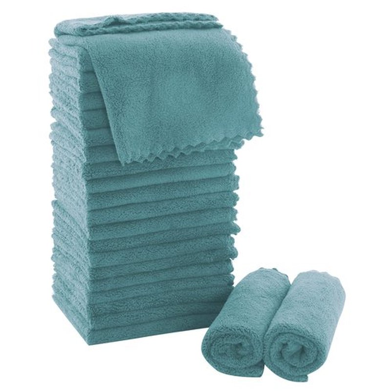 MOONQUEEN Ultra Soft Premium Washcloths Set - 12 x 12 inches - 24 Pack - Quick Drying - Highly Absorbent Coral Velvet Bathroom Wash Clothes - Use as Bath, Spa, Facial, Fingertip Towel (Teal)