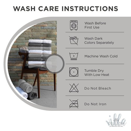 Villa Celestia 100% Cotton Bath Towel Set of 24-6 Bath Towels, 6 Hand Towels, 12 Wash Cloths, Sustainable, Soft, Highly Absorbent, Combed Cotton 24 Piece Set for Hotels, Spa, Bathroom, Dorm, White