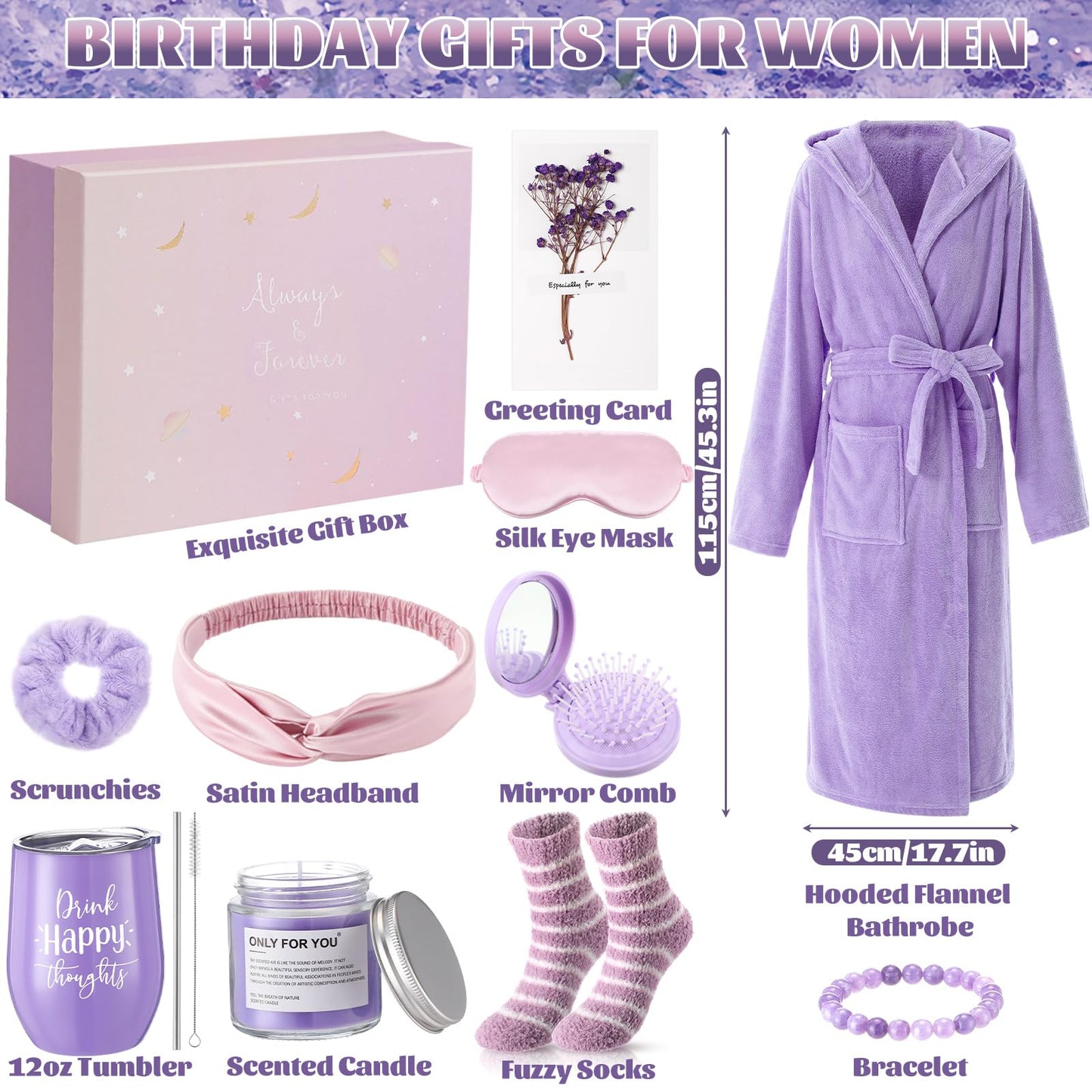 Nuogo 11 Pcs Birthday Gift for Women Mother Gifts Set Spa Gift Baskets for Women Get Well Care Package for Mom Her Wife Friend(Purple)