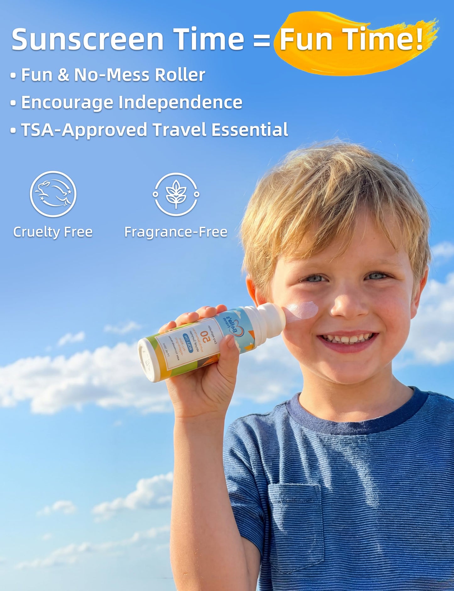 Kids Roll-On Mineral Sunscreen SPF 50 for Face & Body, Natural Sunscreen Lotion Applicator, Travel Size, Reef Safe, Summer Beach Vacation Travel Essentials, 1 Pack