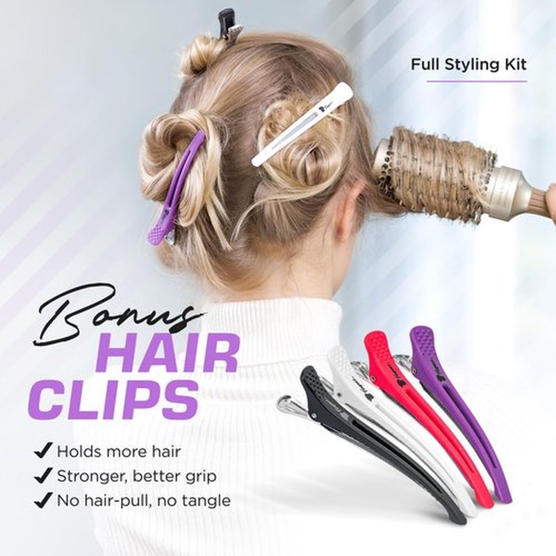Fagaci Professional Round Brush with Natural Boar Bristle for Blow Drying, Nano Technology Ceramic + Ionic for Voluminous Healthy Hair Styling | Includes 4 Styling Clips