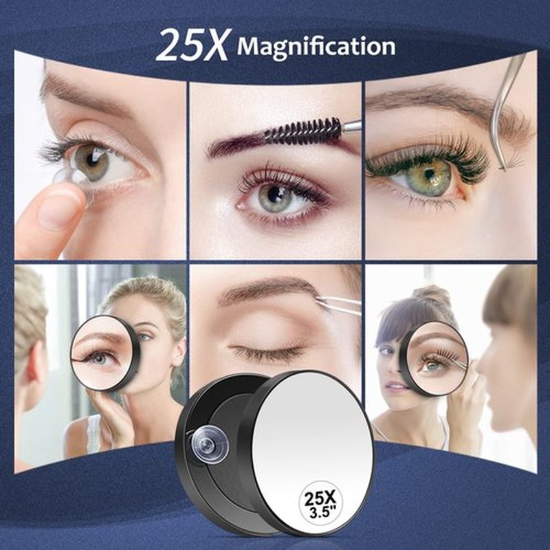 MIYADIVA 25X Small Magnifying Mirror Suction Cup, 25X Magnifying Mirror and Tweezers, As a Mganifying Makeup Mirror, Small Mirror Set for Blackhead Removal 3.5 Inches