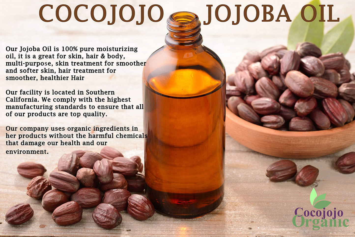 Cocojojo Jojoba Oil Organic, Jojoba Oil for Hair Growth for Skin, Face, 100% Pure Natural, Cold Pressed, Deep Moisturizing Anti-Aging, Essential Oils - 16 Fl Oz