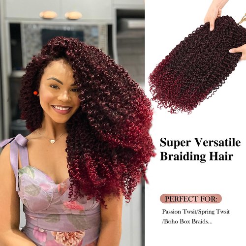 WIGER Kinky Curly Braiding Hair Marlybob Crochet Hair 1B/BUG Jerry Curly Passion Twist Hair 18 Inches Long Curly Crochet Braids for Women Synthetic Kinky Twisted Hair Extensions (6 Packs, 1B/BUG)