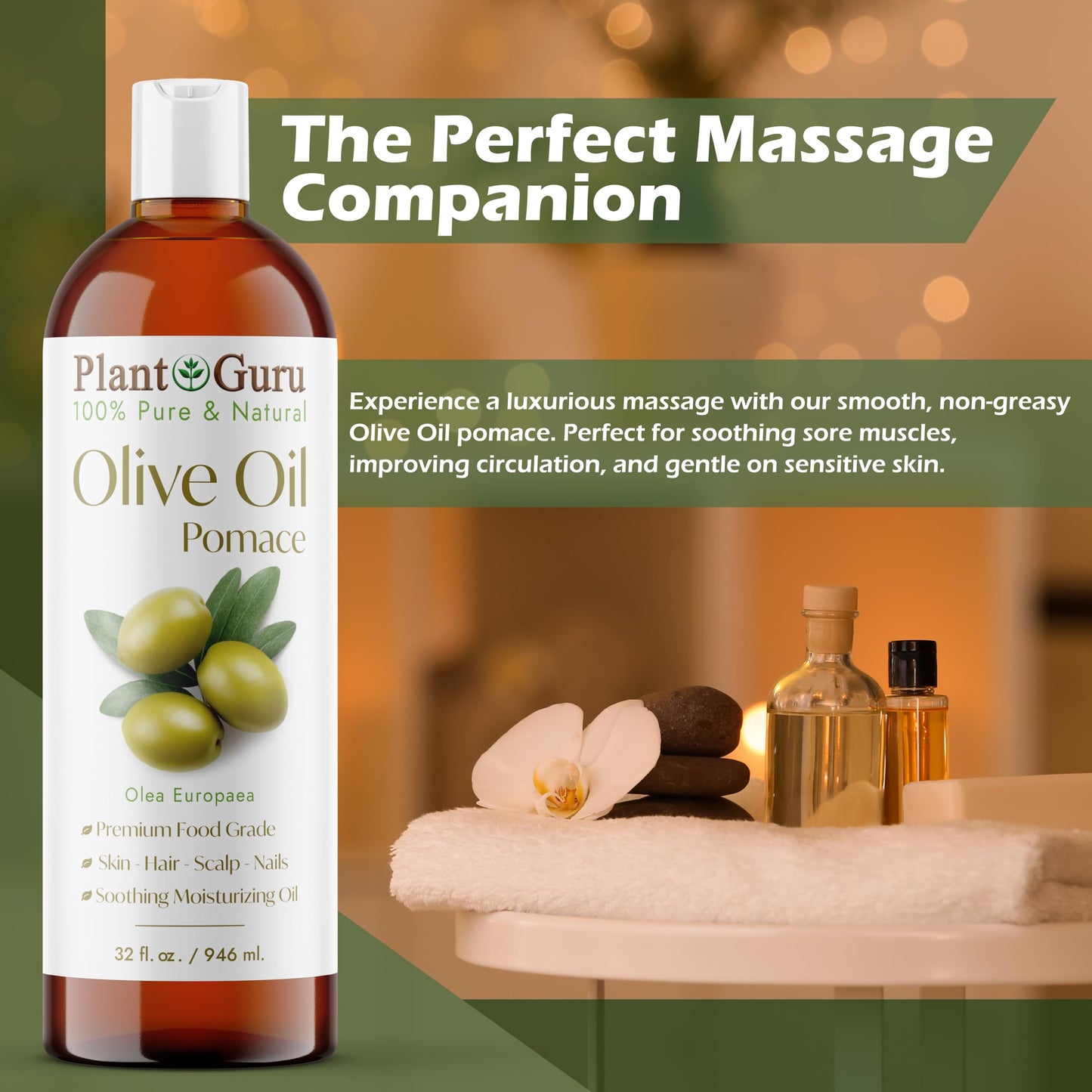 Plant Guru Olive Oil Pomace 8 fl. oz. 100% Pure Natural Carrier Moisturizer For Skin, Body, Face And Hair Growth. Great For DIY Soap Making, Cosmetics and Massage.