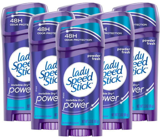 Lady Speed Stick Invisible Dry Power Underarm Antiperspirant Deodorant for Women, Powder Fresh - 2.3 ounce (6 Pack)
