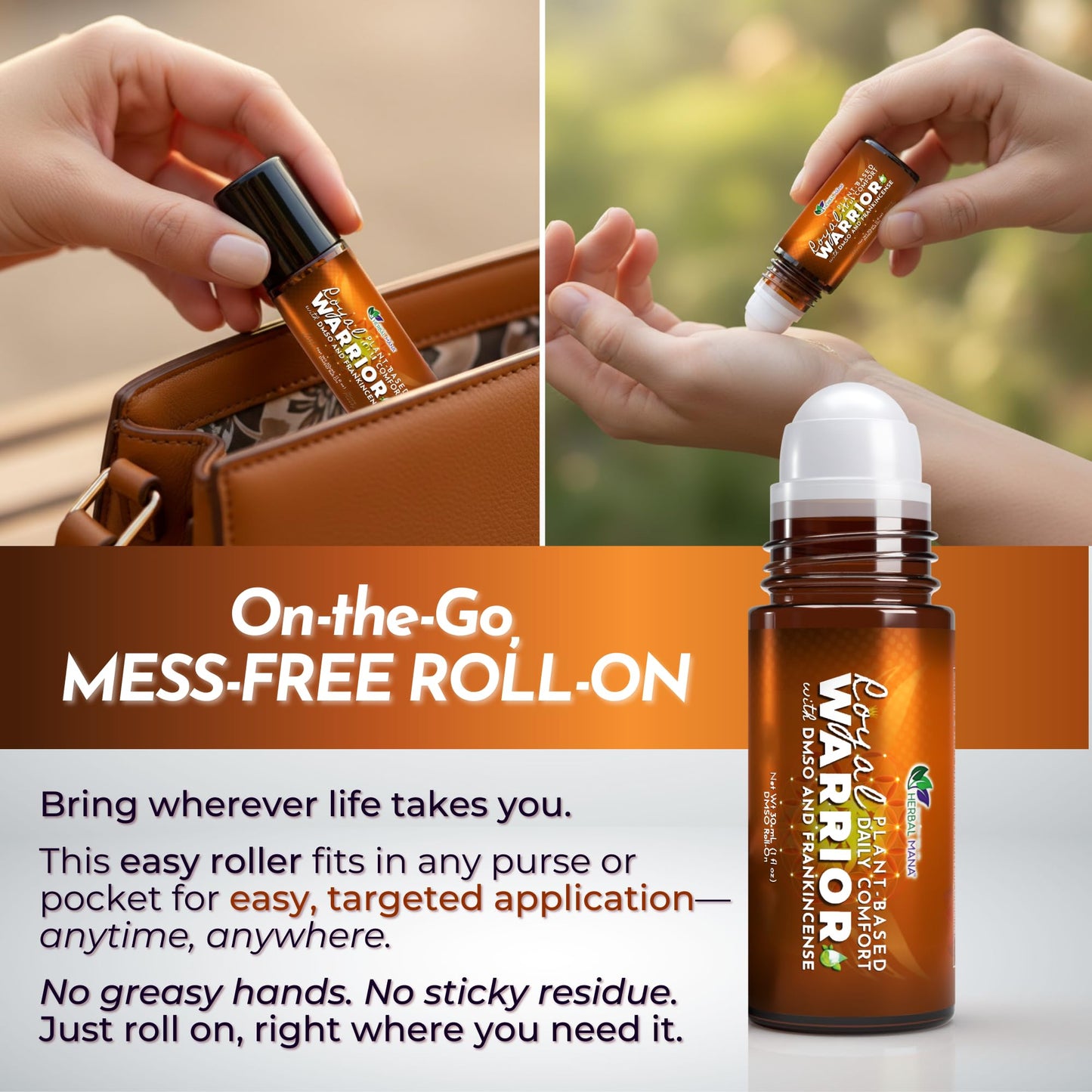 Herbal Mana Frankincense DMSO Roll-On | Menthol-Free | Royal Warrior | 1 fl oz (30 mL)