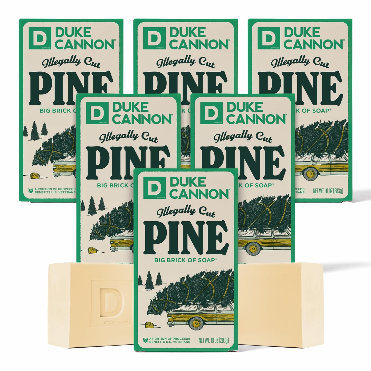 Duke Cannon Supply Co. Big Brick of Soap Bar for Men Holiday Edition - Illegally Cut Pine (Fresh Split Pine Scent), 10 oz. (6 Pack)