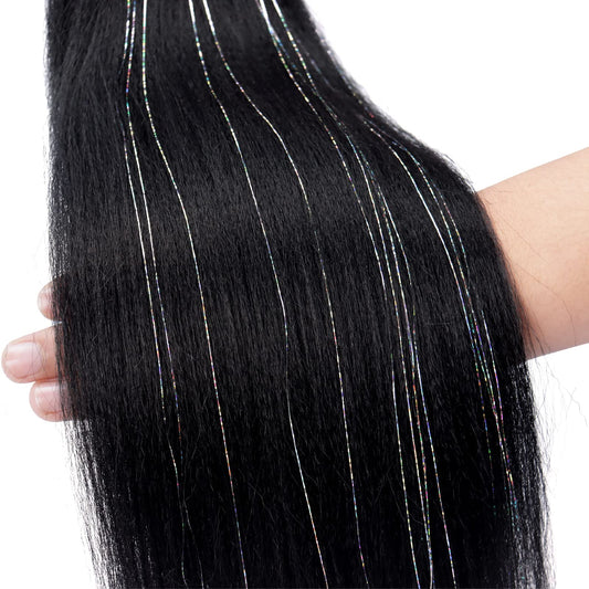 Pre Stretched Braiding Hair 8 Packs 20 Inch with Tinsel Hair Long Professional Hair for Crochet Twist Braids Itch Free Hot Water Setting Yaki Straight Synthetic Hair Extensions (#1B-Tinsel)