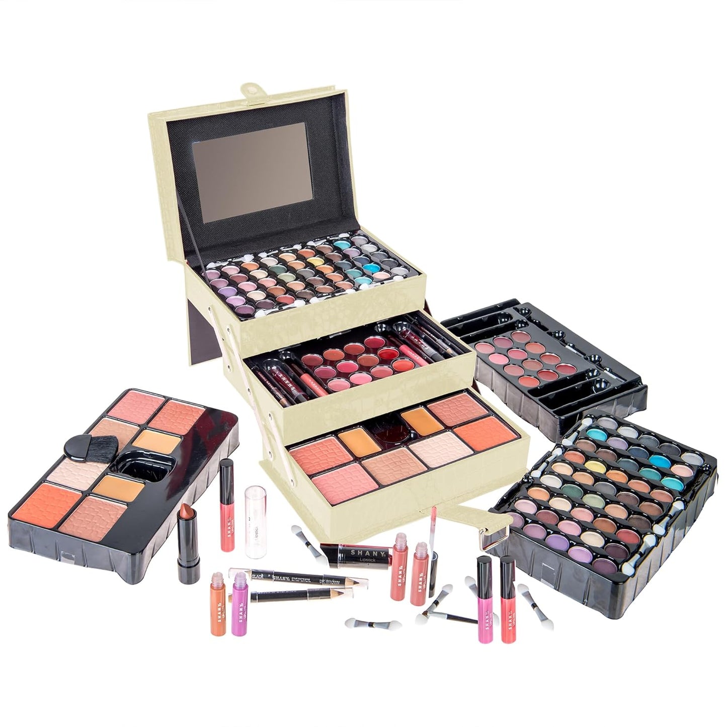 SHANY All In One Makeup Set, Eyeshadow, Blushes, Face Powder, Lipstick, Eye liners, Make up Pencils and Cosmetics Mirror - Makeup Kit With Reusable Storage Beauty Box - Red