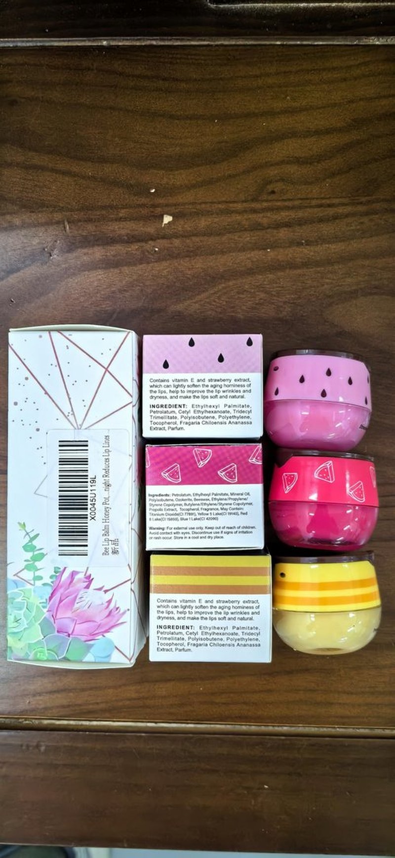 Bee Lip Balm Honey Pot,3 PCS Strawberry&Honey&Watermelon Lip Sleeping Mask,Hydrating Prevention Dry and Cracked Lip Scrubs Exfoliator Lip Care,Moisturizing Lip Mask Overnight Reduces Lip Lines