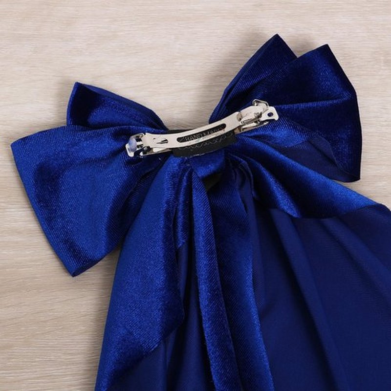 Royal Blue Big Velvet Hair Bows Long Tail For Women Girls Thick Hair,Velvet Ribbon Bowknot Hair Clips French Barrette Grip Her Wedding Dance Engagement Party Dress Decor Accessory