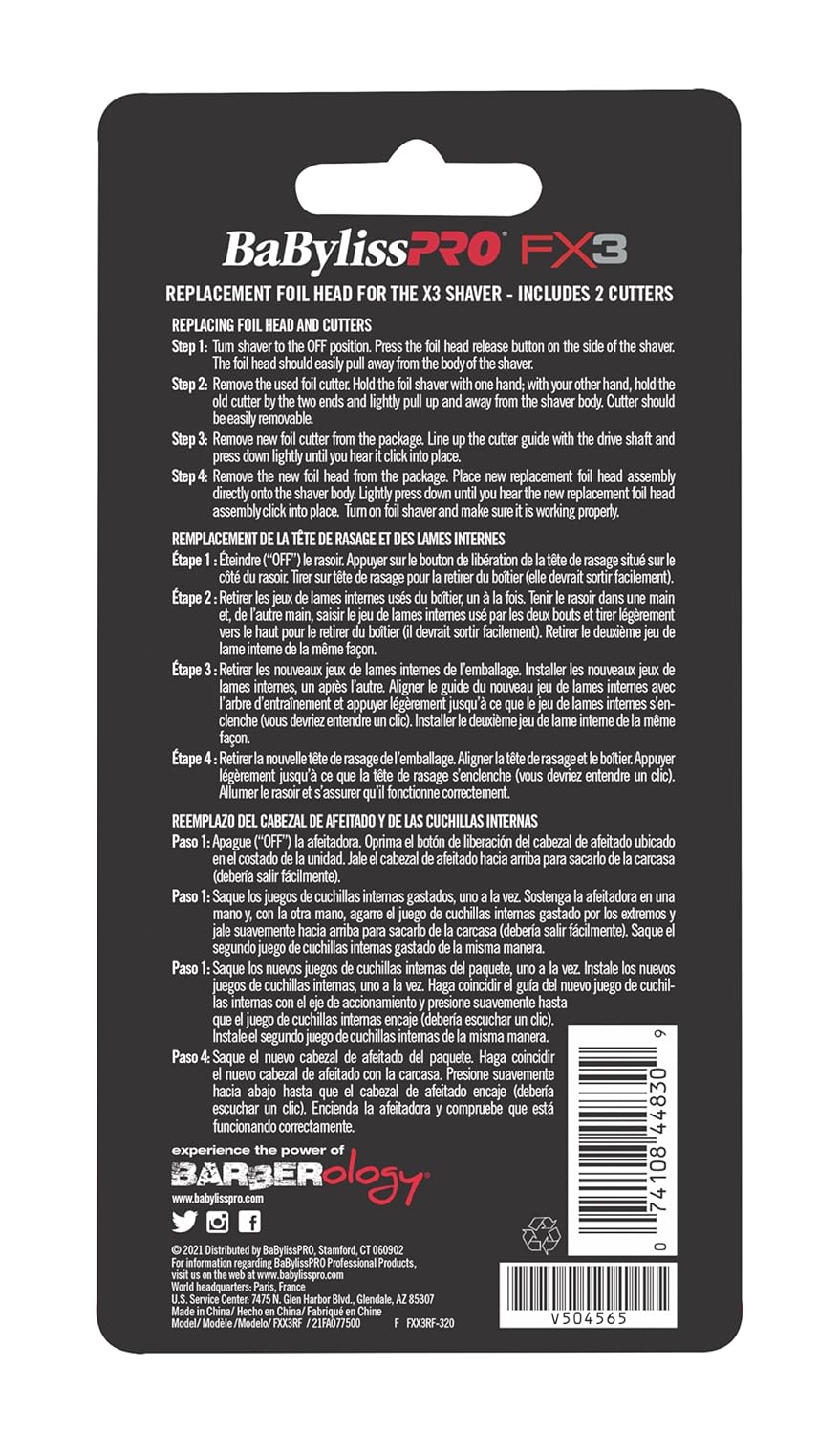 BaBylissPRO FX3 Professional High- Speed Replacment Double Foil Shaver Head with 2 Cutters