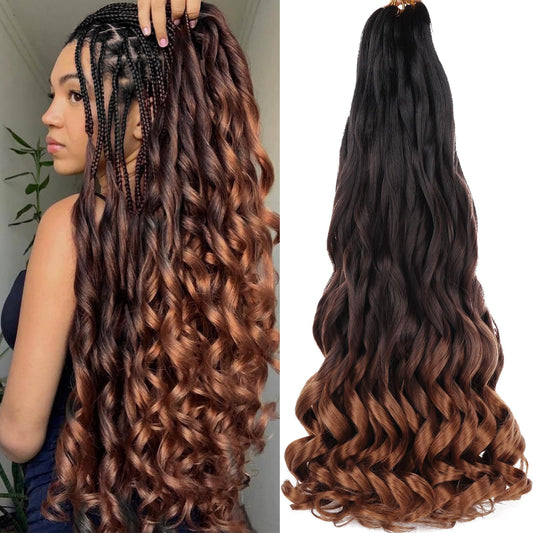 COOKOO 22 Inch 9 PCS French Curly Braiding Hair 75g/pack Ombre 3 Tones Synthetic Bouncy Braiding Hair for Goddess Box Braid Crochet Hair Soft French Curly Crochet Hair Extensions C16#