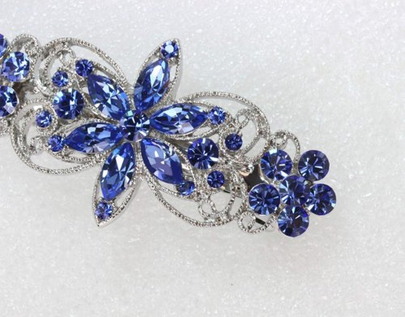 Faship Gorgeous Blue Rhinestone Crystal Flora Hair Barrette Clip