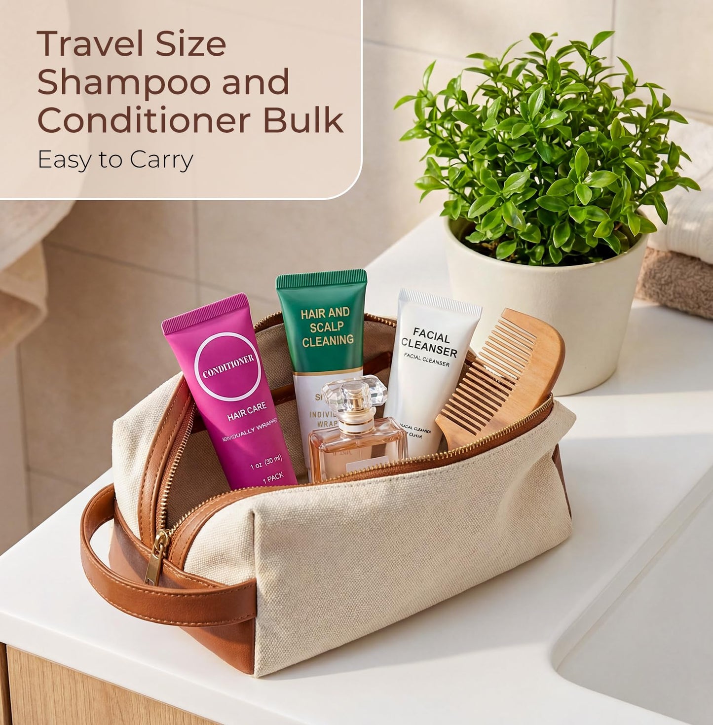 Travel Size Shampoo and Conditioner Bulk, Trial Individually Wrapped Mini Hair Conditioner and Small Shampoos Men Women Mini Cleansing Toiletries Amenities for Hotel Homeless 1 Fl Oz (Pack of 100)