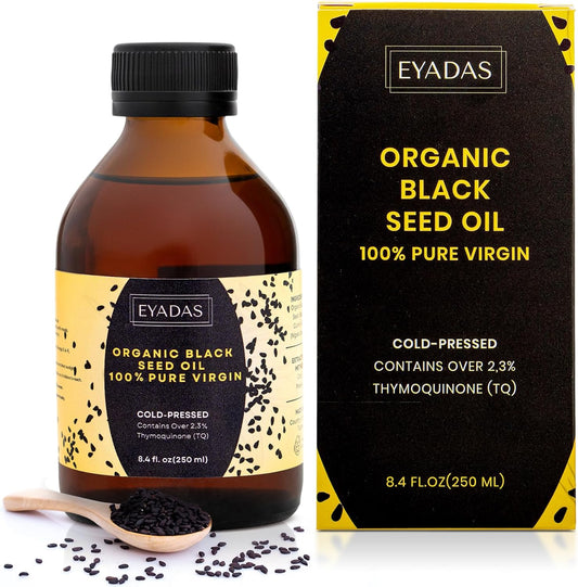 Organic Black Seed Oil - 100% Cold-Pressed Nigella Sativa | 8.4 Fl Oz Amber Bottle for Immune, Hair & Skin Health