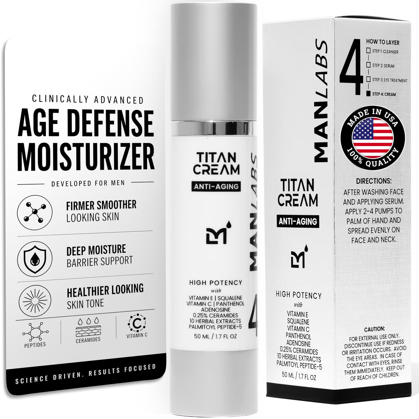 Man Labs Titan Anti-Aging Mens Face Moisturizer – Mens Face Cream, Man Skin Care for Wrinkles, Dry & Rough Skin – Ceramides, Vitamin C & E, Squalane – Lightweight Daily Hydration – All Skin –Unscented
