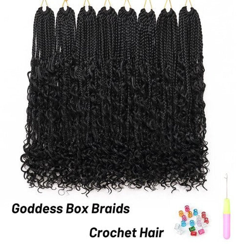 Eerya 8 Packs Boho Box Braids Crochet Hair for Black Women 24 Inch Goddess Box Braids Pre-looped Bohemian Crochet Box Braids With Curly Ends Synthetic Crochet Hair Extensions (24 inch, 1B)