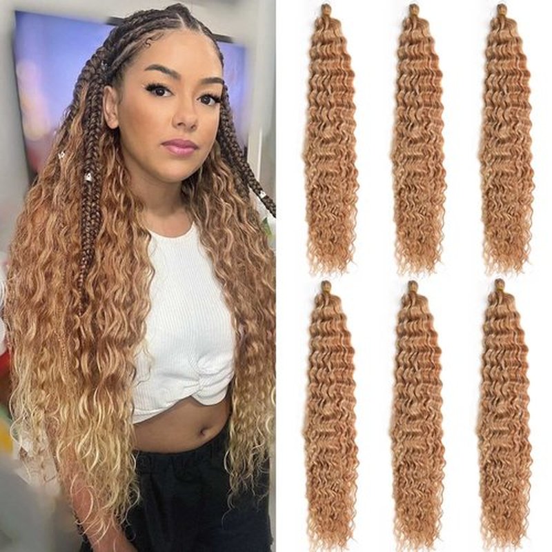 Ocean Wave Crochet Hair Extensions, Curly Braiding Crochet Hair, Soft Synthetic Crochet Hair Extensions 22inch 6Packs #M30/60 Brown mix Blonde