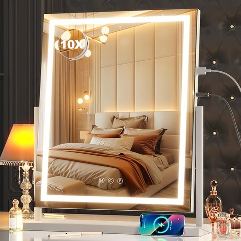 Hasipu Vanity Mirror with Lights, Lighted Makeup Mirror with 10X Magnification, Dimmable 3 Modes, Touch Screen Control, Led Make Up Mirror 20x15 Inch