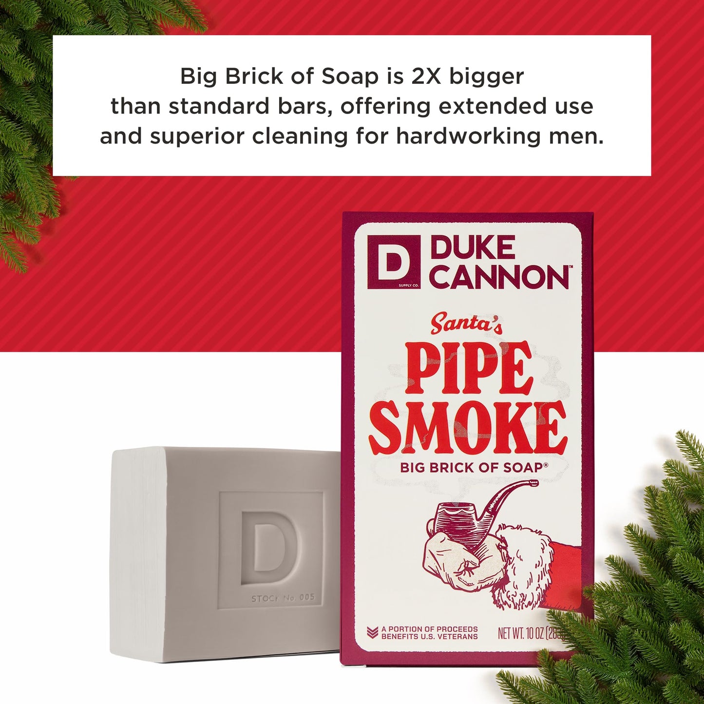 Duke Cannon Holiday Limited-Edition Santa's Pipe Smoke Big Brick of Soap - 10oz Bar, Triple Milled, Supports U.S. Veterans