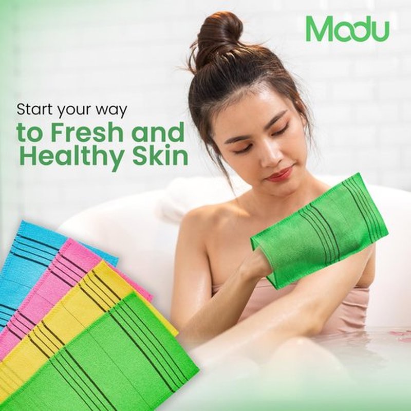 Modu 5 Pcs Korean Exfoliating Mitt Bath Washcloth 9.1 X 6 in-Asian Italy Towel (Large 5 Pcs Green)