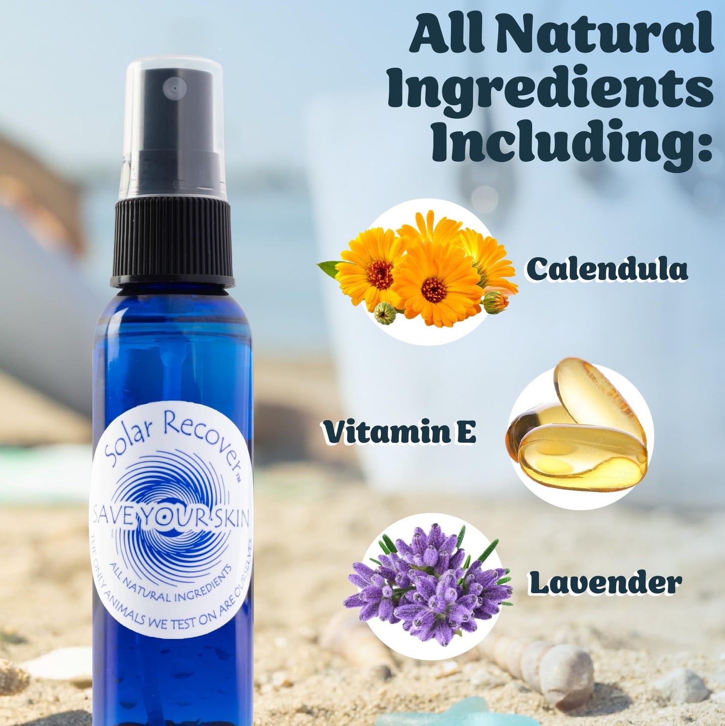 Solar Recover After Sun Moisturizing Spray Travel Size 3-Pack (2oz Each) – Hydrating Facial & Body Mist for Sunburn Relief, 2460 Sprays Per Bottle, Vitamin E & Calendula, All Natural After Sun Care