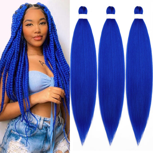 Blue Braiding Hair Pre Stretched Prestretched Braiding Hair 26 inch Long Kids Braiding Hair Extensions for Braiding Box Micro Braids Synthetic Clean Therapy Knotless Braiding Hair (Blue 3packs)