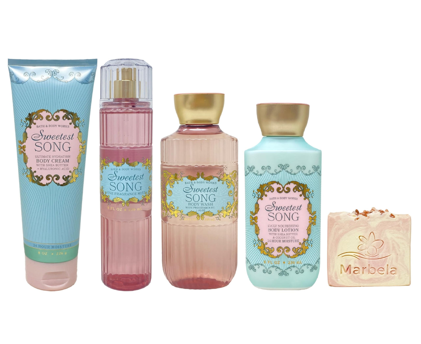 Bath & Body Works Sweetest Song Deluxe Gift Set - Body Cream, Fragrance Mist, Body Wash and Body Lotion - with a Himalayan Salts Springs Bar Soap