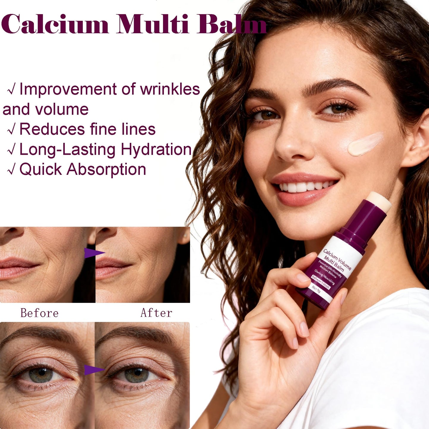 Reepic Cosmer 2-Pack Calcium Multi Balm Stick -Collagen Moisturizing Balm Stick for Face,Eyes & Neck, Anti-Wrinkle Eye Cream, Wrinkle Core Sticks For Firming Skin,Hydrating,Anti-aging