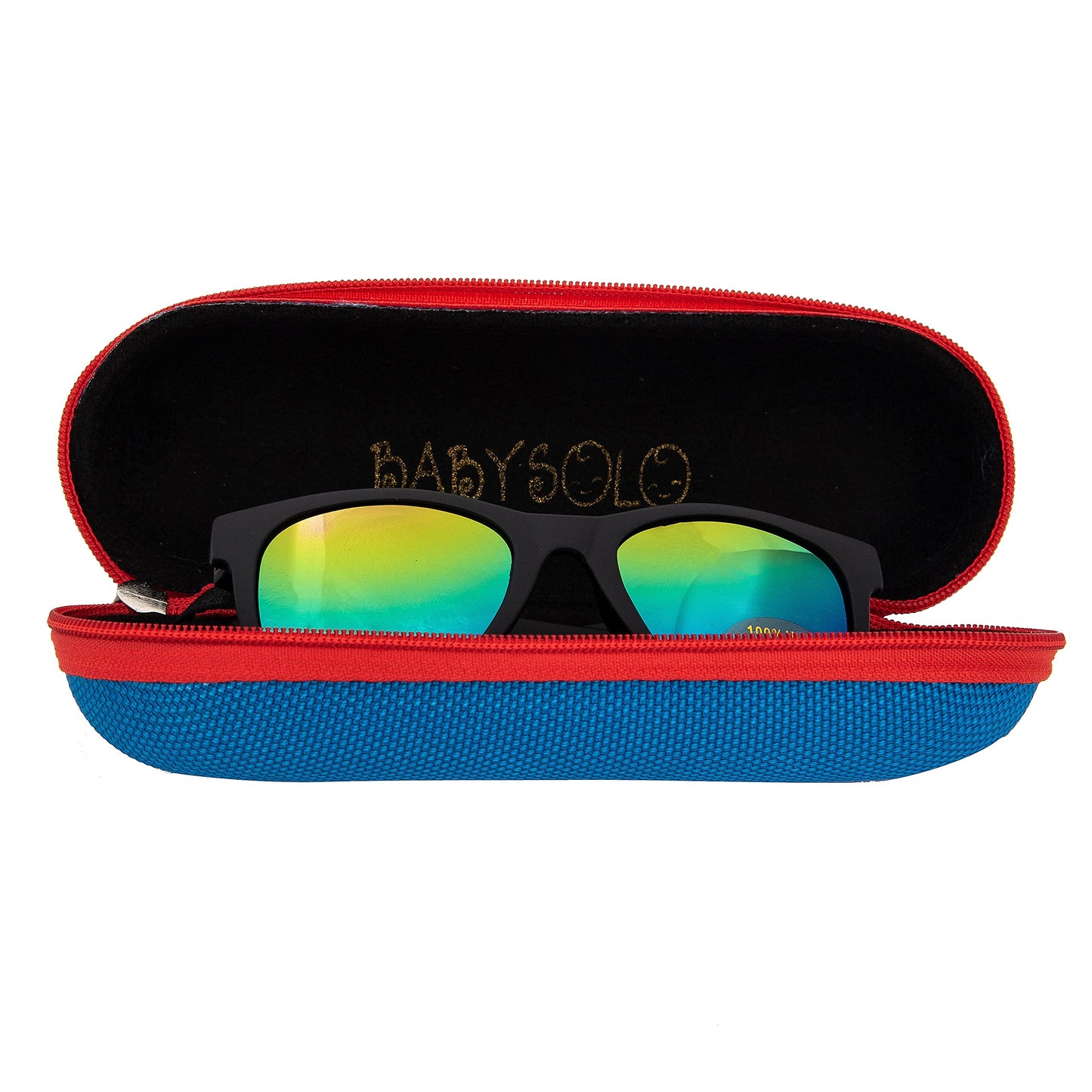 Baby Solo Babyfarer Baby Infant Sunglasses Safe, Soft, and Adjustable 0-24 Months (0-24 months, Matte Black Frame w/Rainbow Mirror)