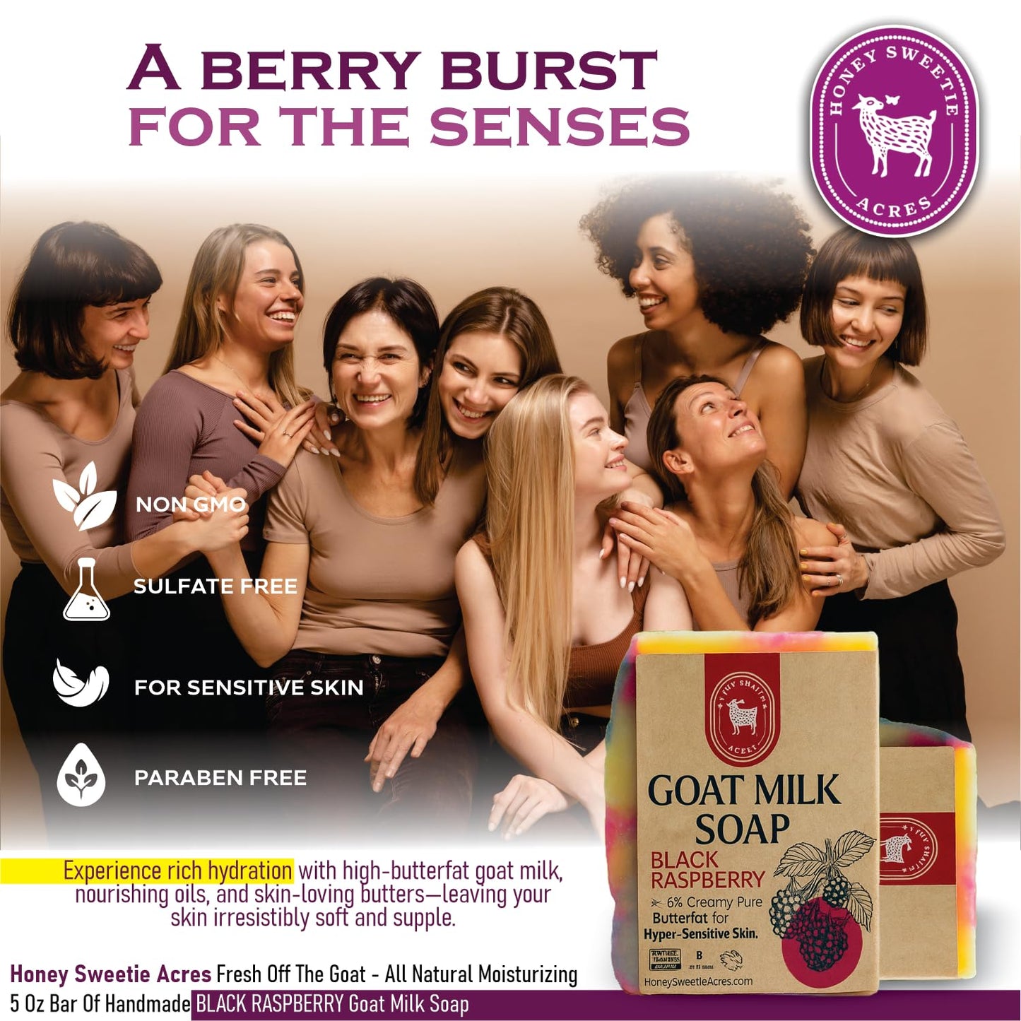 Honey Sweetie Acres Black Raspberry Goat Milk Soap - Handmade 5 oz Bar, Made with Natural Ingredients, Moisturizing & Gentle, Made in the USA (Black Raspberry)
