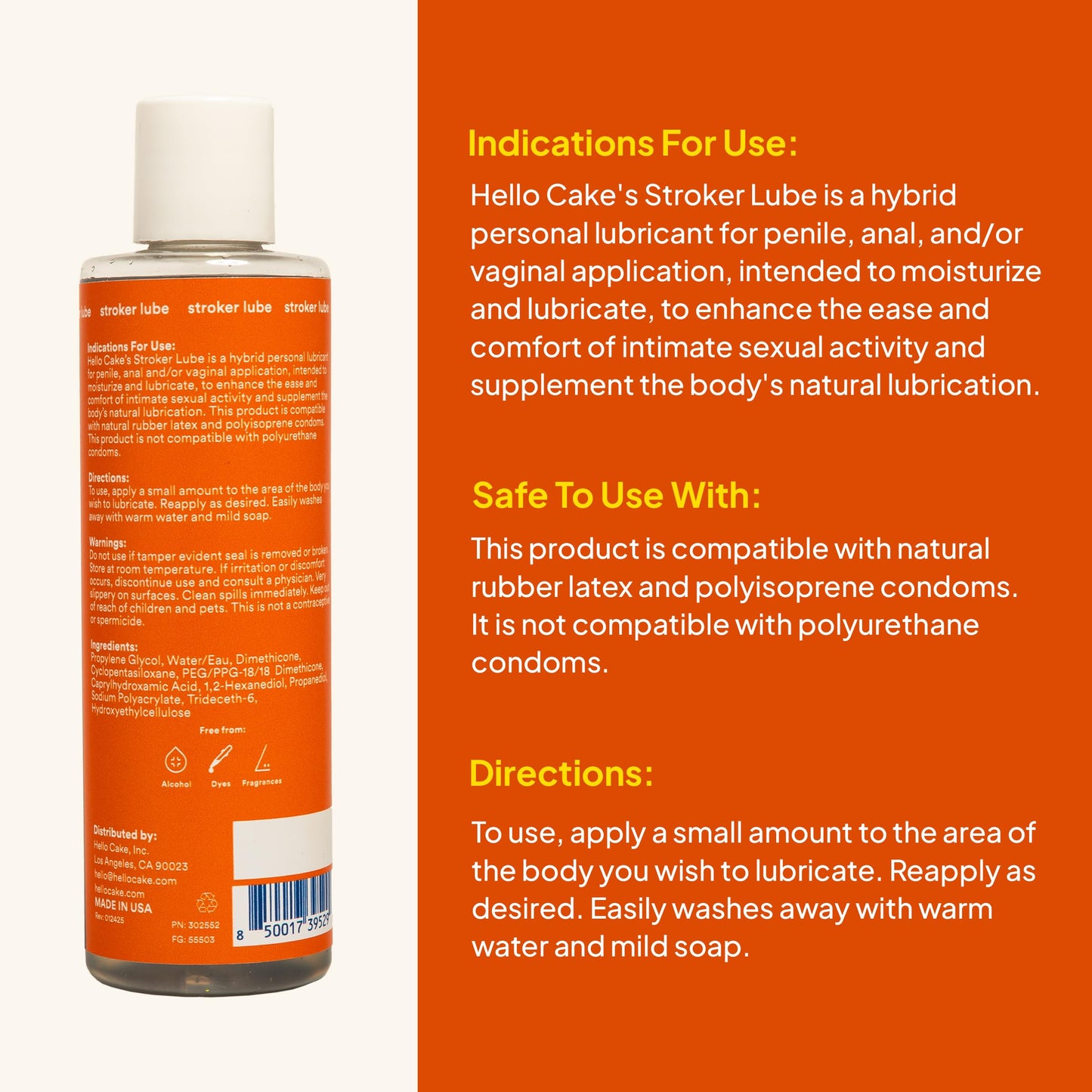 Hello Cake Stroker Lube - Silicone and Water-Based Hybrid Personal Lubricant, for Men’s Solo Play, 8 fl oz