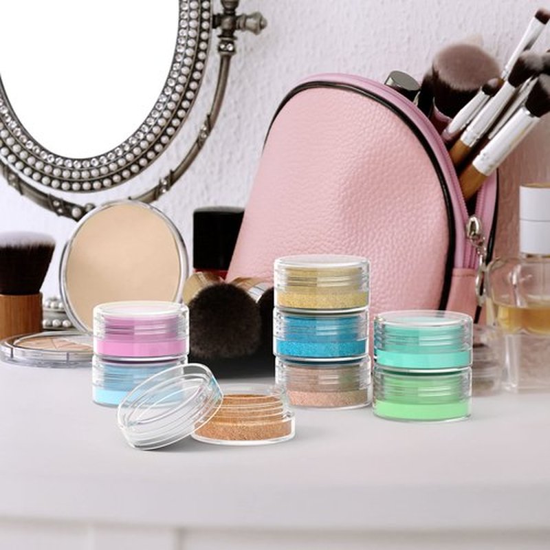 Houseables 3 Gram Jar, 3 ML, Clear, 50 Pk, BPA Free, Cosmetic Sample Empty Container, Plastic, Round Pot, Screw Cap Lid, Small Tiny 3g Bottle, for Make Up, Eye Shadow, Nails, Powder, Paint, Jewelry