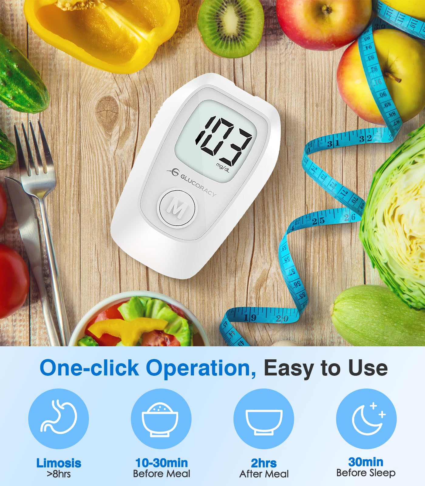 Glucoracy G-425 Glucose Monitor Kit, Blood Sugar Monitor with Glucose Meter, Lancing Device, 50 Test Strips and 50 Lancets, Blood sugar testing kit for Home Use, Diabetes Home Testing Kit