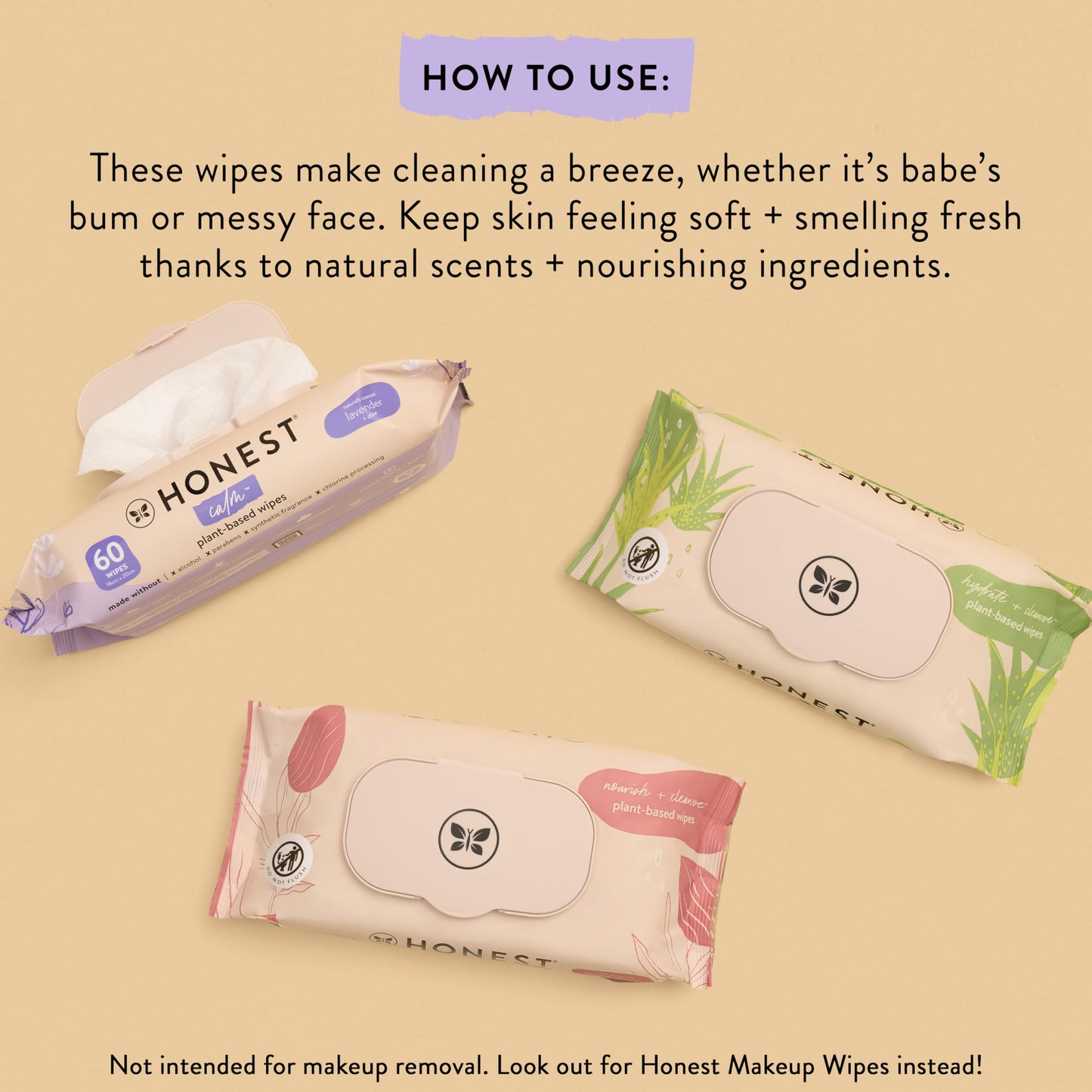 The Honest Company Nourish and Cleanse Naturally Scented Wipes, Cleansing Multi-Tasking, 99% Water, Plant Based, Hypoallergenic, Sweet Almond, 60 Count