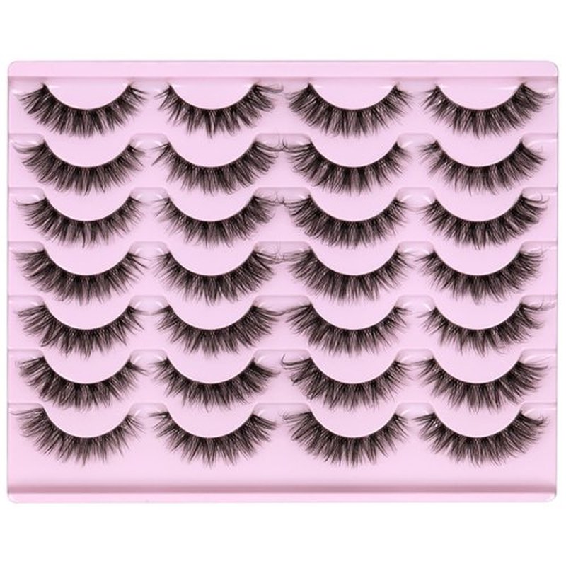 Newcally Lashes Mink False Eyelashes Natural Look Wispy Clear lash Band Fake Eyelashes Fluffy 3D Curly Strip Volume Cat Eye Lashes Pack 14 Pairs