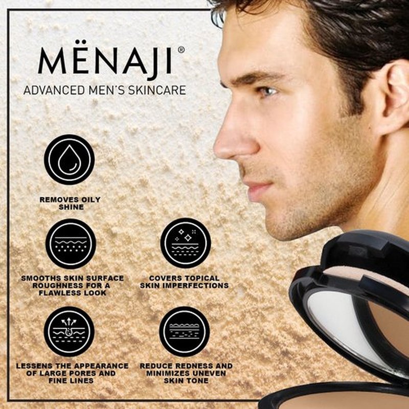 MËNAJI Anti-Shine Powder (HDPV) - Anti-Shine Face Make-Up for Men - Undetectable Full Coverage - Natural Looking Makeup - Mens Makeup - Mens Concealer- Mens Cosmetics - Contains Vitamin C & E - Light